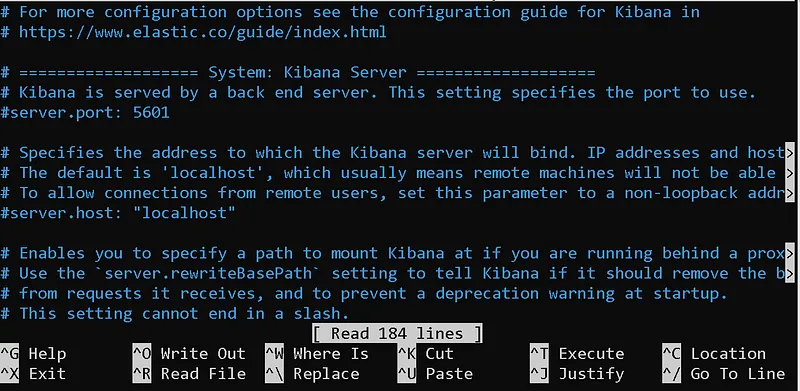 Kibana Installation: kibana.yml file