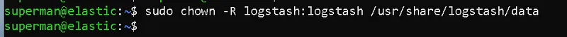 Now change ownership of directory /usr/share/logstash/data to user logstash