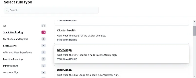 Kibana Warnings: Rules Menu