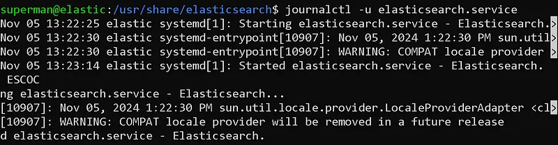 We can obtain information about the status of the service by using the journalctl command