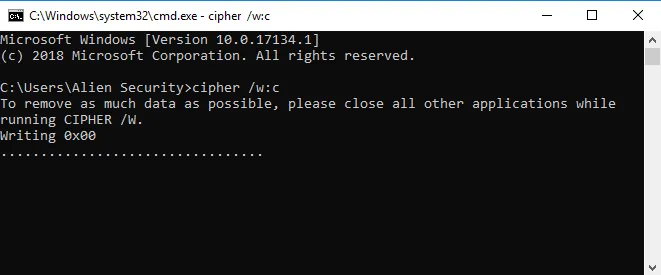 'Removes data from available unused disk space on the entire volume