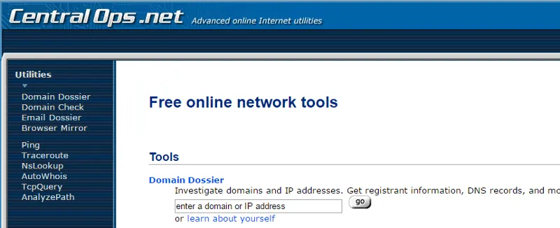 We can access the relevant site at www.centralops.net