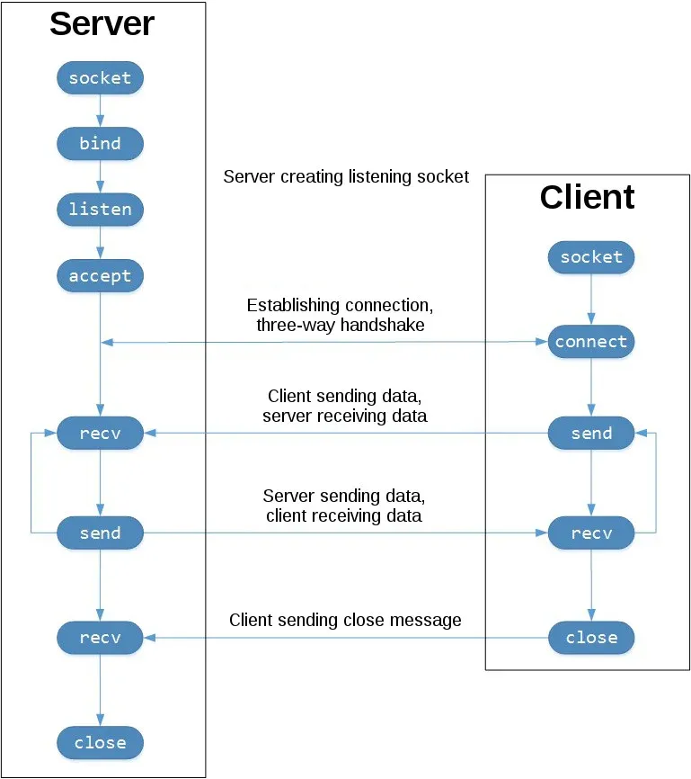 This code will send data one by one to establish a connection with the socket operating at 127.0.0.1:2222