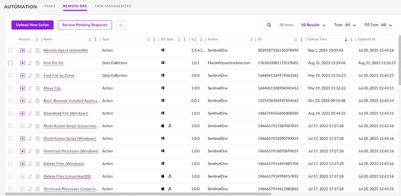 The Automation / RemoteOps tab on the console allows running batch or scheduled commands on endpoints at