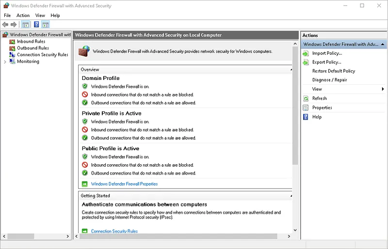 Advanced Security with Windows Defender Firewall: Windows Defender Firewall