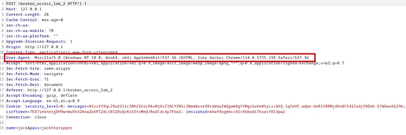 When we catch the Bur suite request and look at it, we see that we are passing our browser information in the user-agent