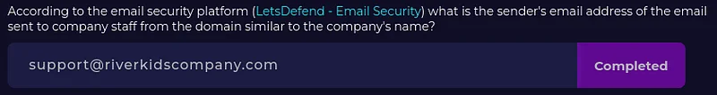 According to the email security platform (LetsDefend — Email Security), what action was taken for the email sent to company