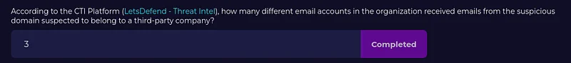 According to the CTI Platform (LetsDefend — Threat Intel), what is the recipient email address of the successfully delivered