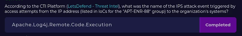 According to the CTI Platform (LetsDefend — Threat Intel), what action did the IPS product take against the attack event