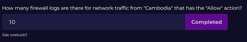 Among the firewall logs for network traffic from "Cambodia" that has the "Allow" action, how many unique destination systems