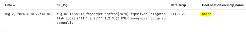 If we search the GeoLocation.country name information in the log we find, we find the answer