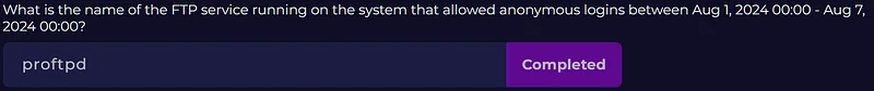 When was the FTP service restarted on the system that allowed anonymous logins between Aug 1, 2024 00:00--Aug 7, 2024 00:00?