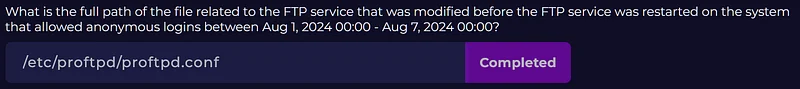 Which user modified the file related to the FTP service before it was restarted on the system that allowed anonymous logins