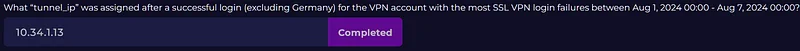 According to traffic logs, what is the most frequently accessed destination port from the "tunnel ip" assigned after a
