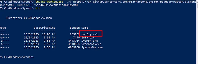 Registering and Installing the Service: Execute the Sysmon installer with the EULA accepted and the configuration file