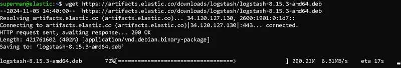 Logstash kurulumu için ilk olarak debian paketini indirmemiz lazım