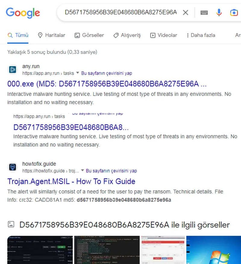 Zararlı yazılım öğrneğimizin hash değerini QuickHash aracı ile elde edebiliriz