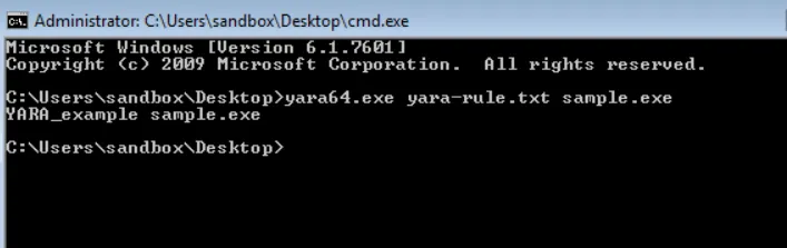 Bu kuralı sample.exe üzerinde çalıştırırsak eşleşme olduğunu görürüz