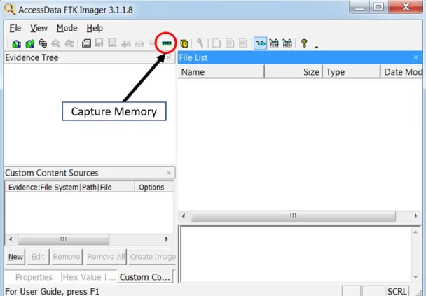 Bellek imajını almak için FTP Imager Lite'u kullanabiiriz