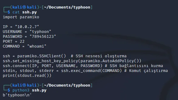 Bu örnekte pramaiko modülü ile bir SSH client'ı oluşturduk