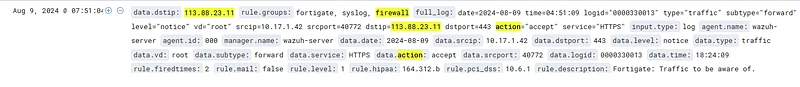 SIEM'de "rule.groups: firewall" ve "data.dstip: IPAdresi " filtrelerini uygulayın