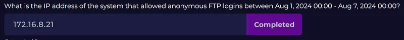 1 Ağustos 2024 00:00 - 7 Ağustos 2024 00:00 tarihleri arasında anonim girişlere izin veren sistemde çalışan FTP servisinin